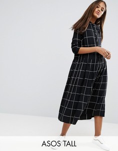 Платье миди в клетку с горловиной в рубчик ASOS TALL - Мульти