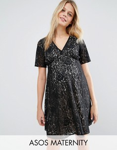 Кружевное чайное платье для беременных в стиле 40-х ASOS Maternity - Черный