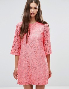 Цельнокройное кружевной платье с рукавами 3/4 Darling - Розовый