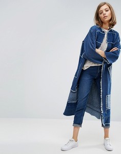 Удлиненное пальто-кимоно в стиле пэчворк Waven Johan - Синий