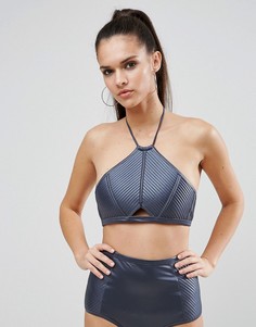 Атласный укороченный бикини топ-халтер ASOS - Серый