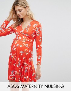 Короткое приталенное платье с цветочным принтом ASOS Maternity PETITE NURSING - Мульти