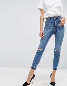 Узкие джинсы в винтажном стиле с дырками на коленях ASOS FARLEIGH - Синий