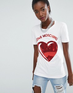 Футболка с сердечком из пайеток Love Moschino - Белый