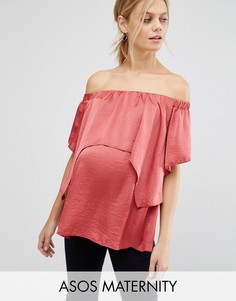 Двухслойный атласный топ ASOS Maternity - Розовый