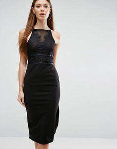 Платье миди с кружевным лифом ASOS - Черный