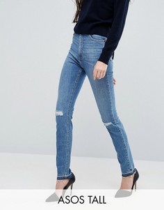 Узкие джинсы в винтажном стиле с рваными коленями ASOS TALL FARLEIGH - Синий