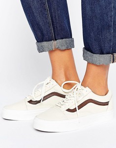Кремовые кожаные кроссовки со светло-коричневой отделкой Vans Old Skool - Кремовый