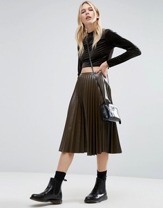Юбка миди плиссе из искусственной кожи ASOS - Зеленый