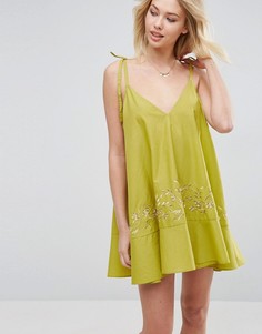 Пляжное платье мини с золотистой вышивкой ASOS - Зеленый
