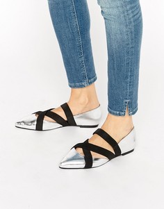 Остроносые балетки с эластичными ремешками ASOS - Серебряный