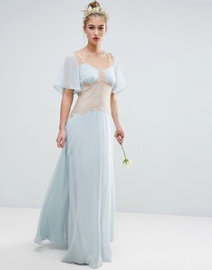 Платье макси с контрастными кружевными вставками ASOS WEDDING - Синий