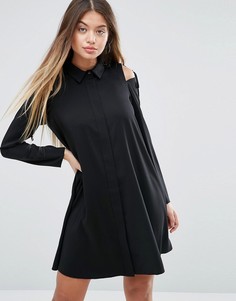 Платье-рубашка с открытыми плечами и завязкой ASOS - Черный