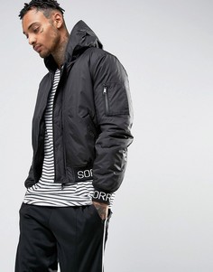 Куртка-пилот с капюшоном и надписью на отделке в рубчик ASOS - Черный