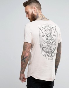 Длинная футболка с принтом на спине и необработанными краями ASOS - Розовый