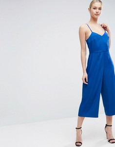 Атласный комбинезон с юбкой-брюками ASOS - Синий