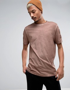 Коричневая длинная футболка с однотонной лентой ASOS - Коричневый