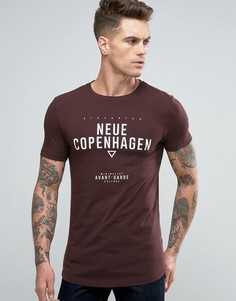 Длинная обтягивающая футболка с принтом Copenhagen и закругленным низом ASOS - Красный