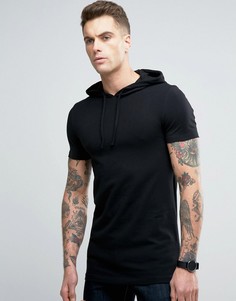 Черная длинная облегающая футболка с капюшоном ASOS - Черный