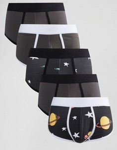 5 трусов-хипстеров с космическим принтом ASOS - СКИДКА - Мульти