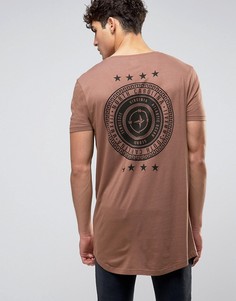 Супердлинная футболка с принтом компаса и звезд на спине ASOS - Коричневый