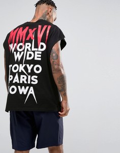 Oversize-футболка удлиненного кроя с принтом на спине ASOS - Черный