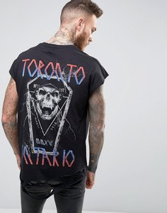 Длинная oversize-футболка с принтом и рваной кромкой ASOS - Черный