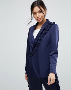 Пиджак с оборкой ASOS - Темно-синий