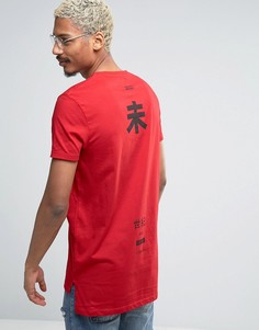 Длинная футболка с принтом на спине ASOS - Красный