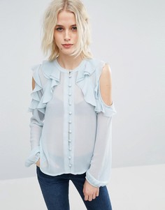 Блузка без воротника с открытыми плечами и оборками ASOS - Синий