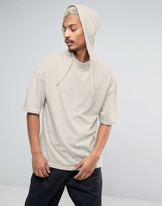 Бежевая супердлинная oversize-футболка с капюшоном ASOS - Бежевый