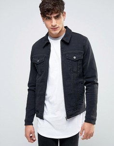 Черная джинсовая куртка скинни в стиле вестерн на молнии ASOS - Черный
