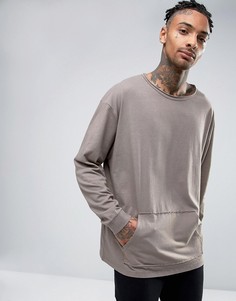 Oversize-лонгслив с карманом вязки изнаночными петлями ASOS - Серый