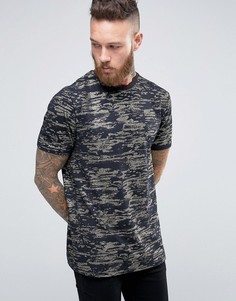 Удлиненная футболка с золотистым узором ASOS - Темно-синий