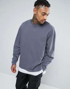 Свободный свитшот со вставкой на нижней кромке ASOS - Синий