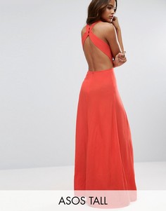 Платье макси из жатой ткани с открытой спиной ASOS TALL - Красный