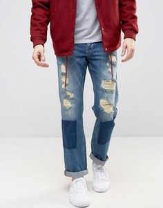 Прямые рваные джинсы с заплатками ASOS - Синий