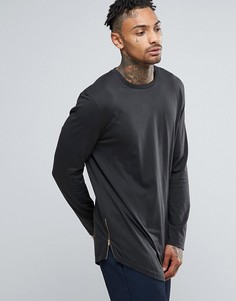 Длинный лонгслив с асимметричной кромкой и молниями ASOS - Серый