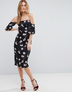 Платье миди с цветочным принтом и расклешенными рукавами ASOS - Мульти
