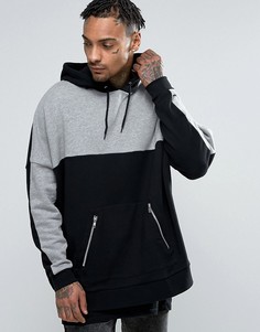 Длинный oversize-худи со вставками и карманами на молнии ASOS - Черный