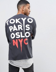 Oversize-свитшот с принтом на спине и молниями по бокам ASOS - Черный