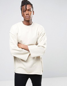 Длинный oversize-свитшот с необработанными краями и молниями ASOS - Бежевый