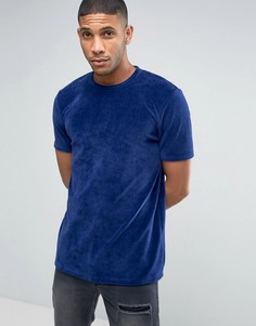 Синяя бархатная футболка удлиненного кроя ASOS - Темно-синий