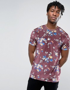 Бархатная футболка премиум-класса с цветочным принтом ASOS - Красный