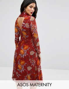 Платье миди для беременных с открытой спиной и цветочным принтом ASOS Maternity - Красный