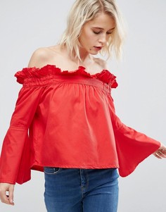 Красный джинсовый топ с открытыми плечами ASOS - Красный