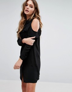 Платье с открытыми плечами и оборкой New Look - Черный
