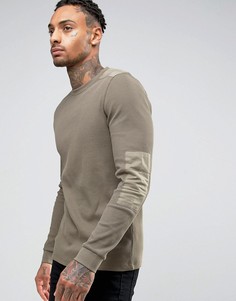 Обтягивающий лонгслив из вафельного трикотажа с нашивками милитари ASOS - Зеленый