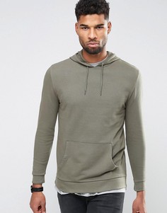 Длинное худи цвета хаки с молниями по бокам ASOS - Зеленый