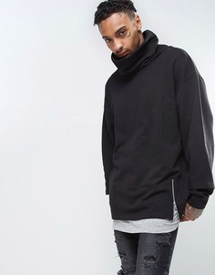Oversize-худи с воротником-труба и молниями по бокам ASOS - Черный
